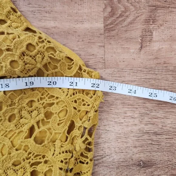 Lucky Brand Women's Crochet Lace Boho Mustard Yellow Sleeveless Tank Top Size XL - Picture 7 of 8
